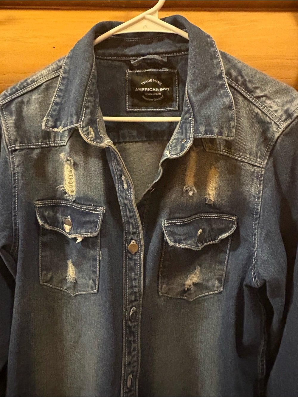 American Bazi Distressed Denim Jacket in Blue